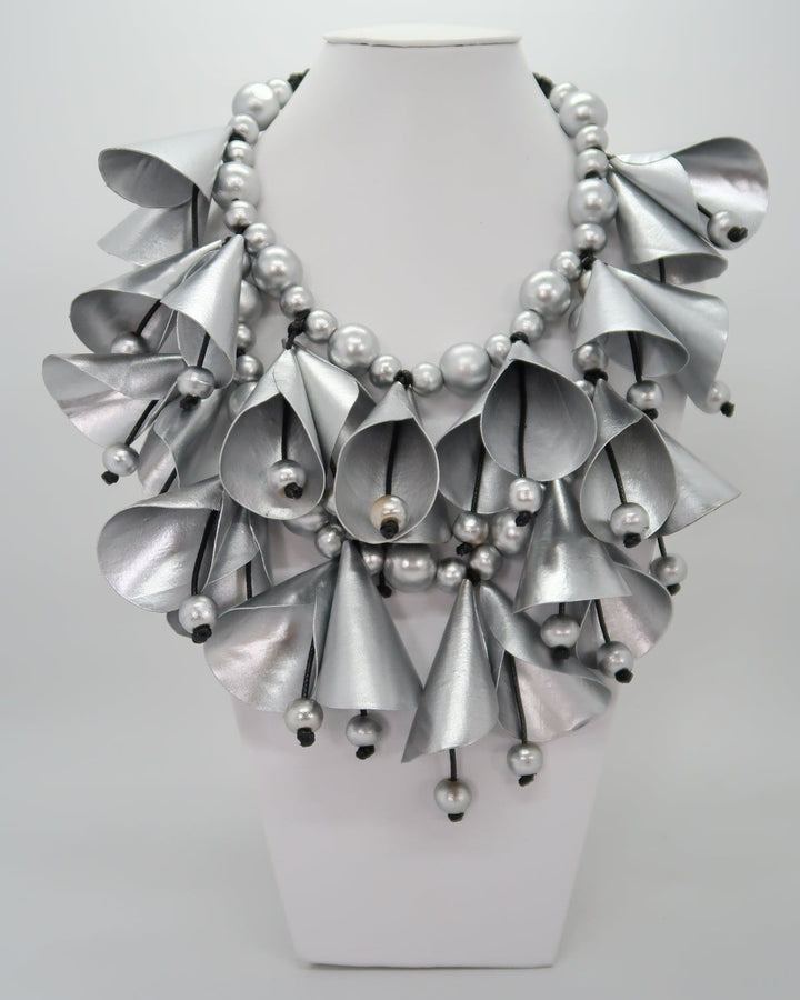 Layered Rose Necklace, Silver