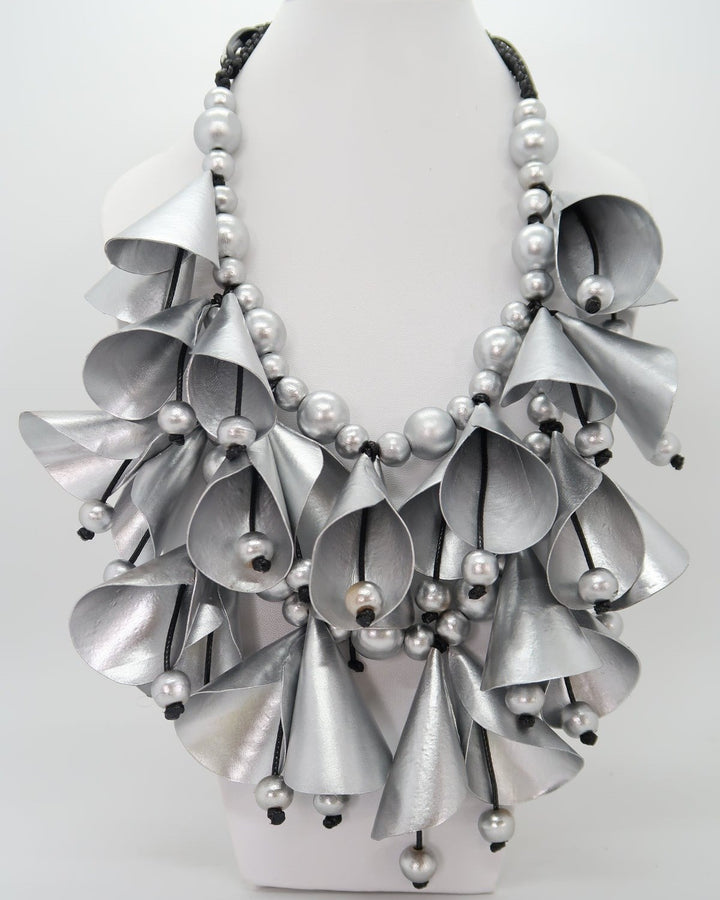 Layered Rose Necklace, Silver