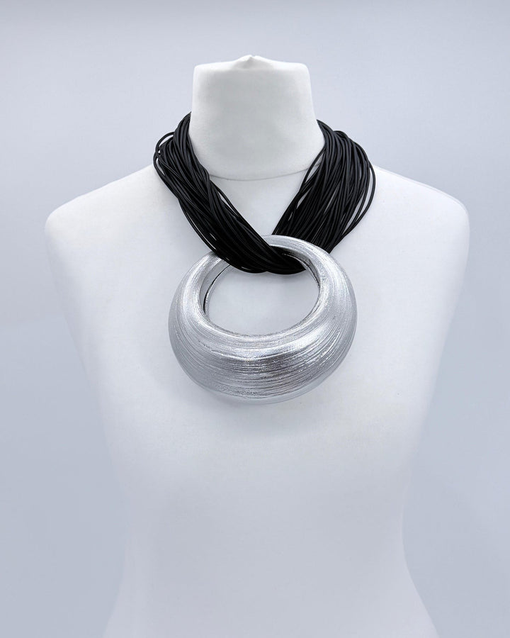 Lunar Curve Bamboo Necklace, Silver