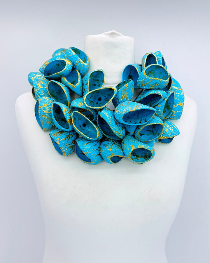 Pangium Bells Cluster Necklace, Turquoise/Gold