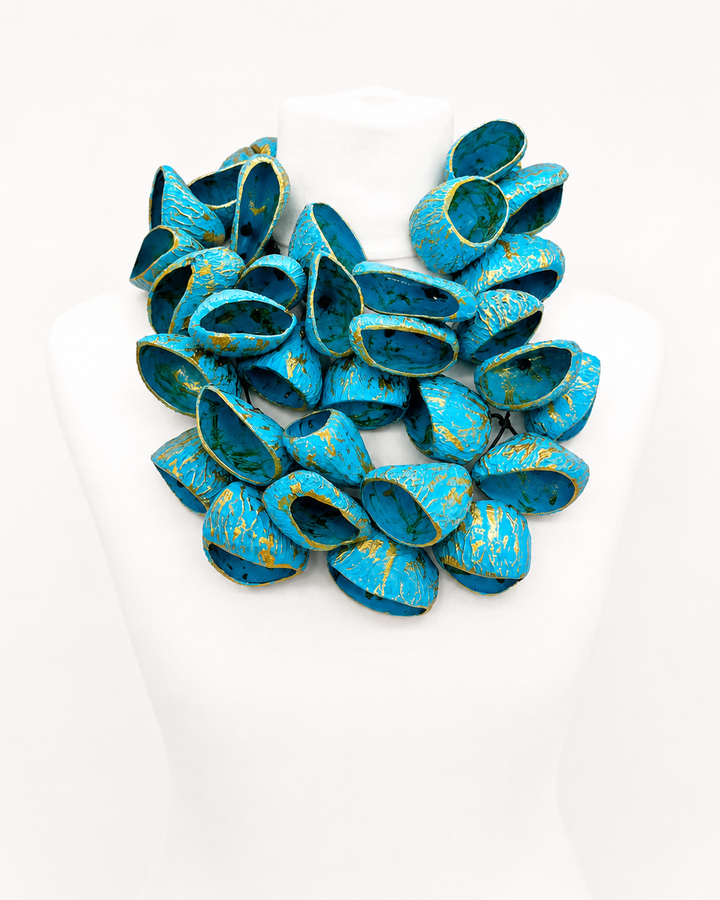 Pangium Bells Cluster Necklace, Turquoise/Gold