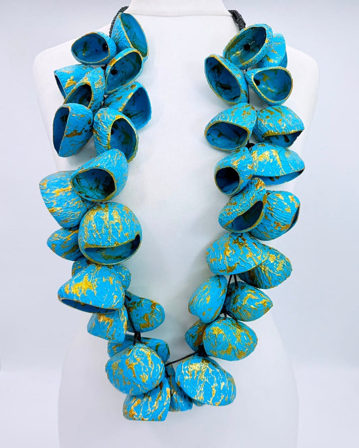 Pangium Bells Cluster Necklace, Turquoise/Gold