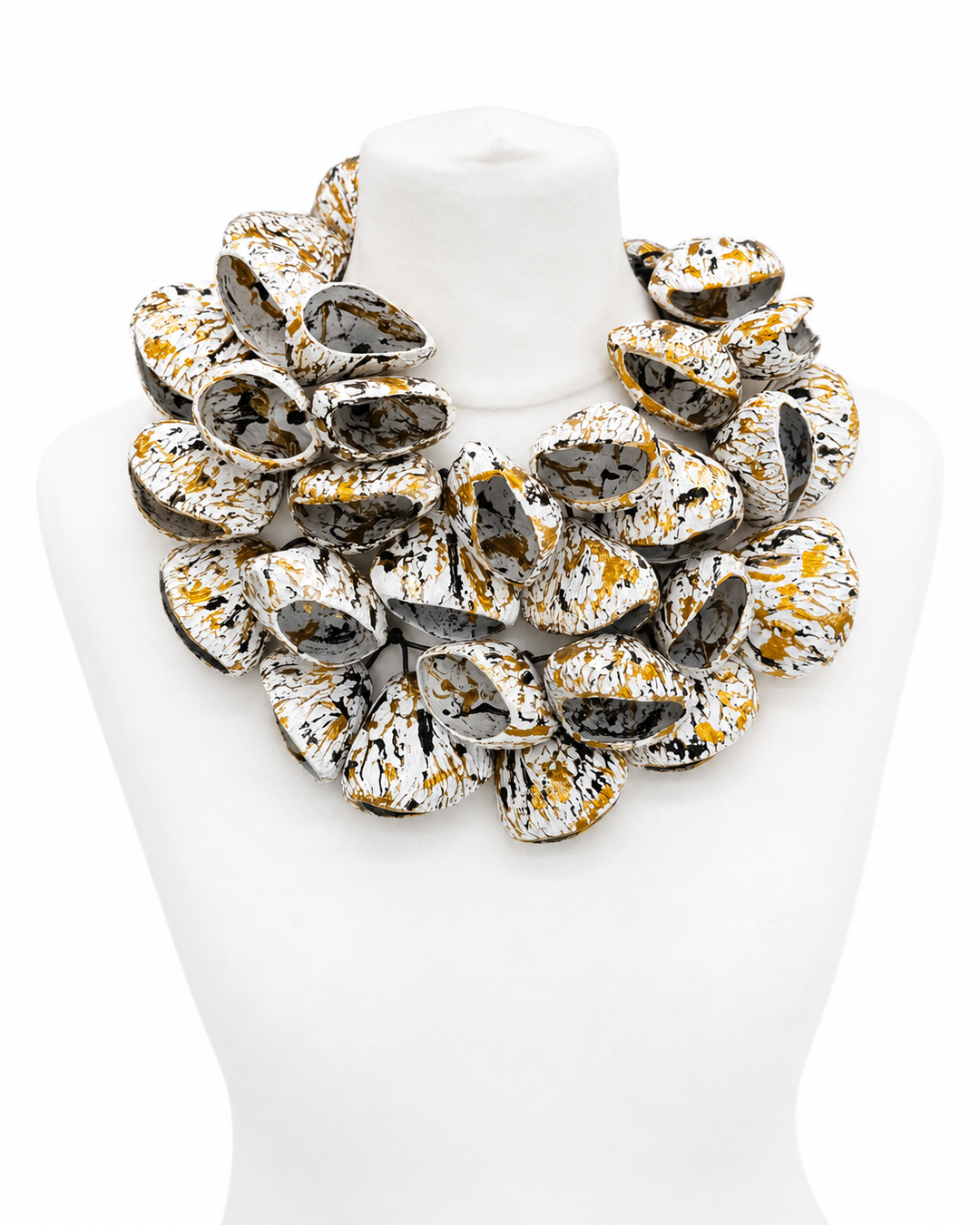 Pangium Bells Cluster Necklace, White/Gold/Black