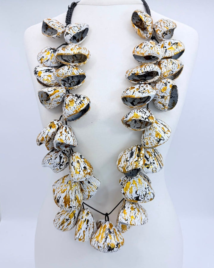 Pangium Bells Cluster Necklace, White/Gold/Black