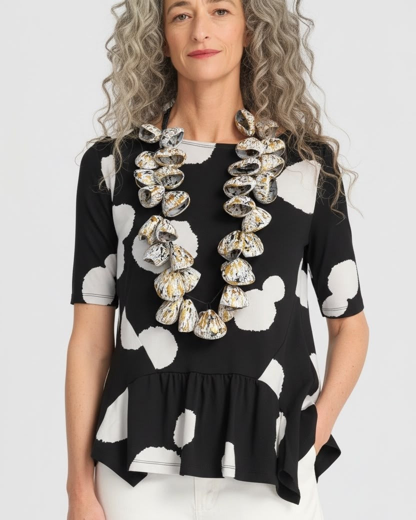 Pangium Bells Cluster Necklace, White/Gold/Black