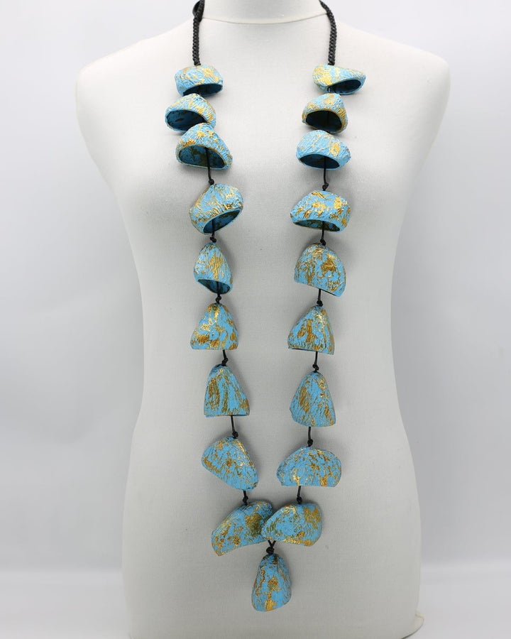 Pangium Seed Necklace, Turquoise/Gold