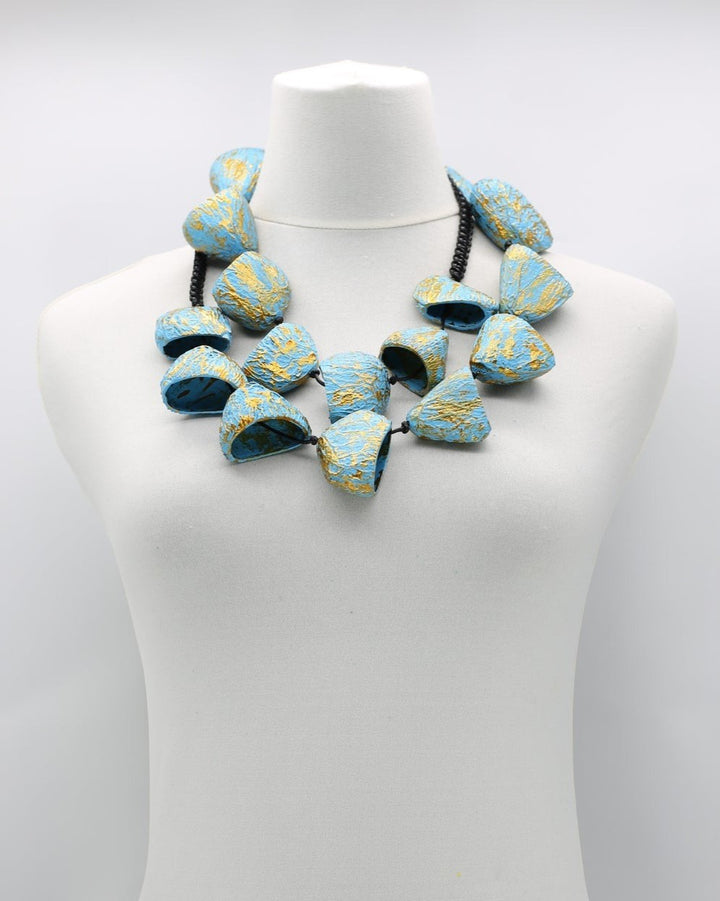 Pangium Seed Necklace, Turquoise/Gold