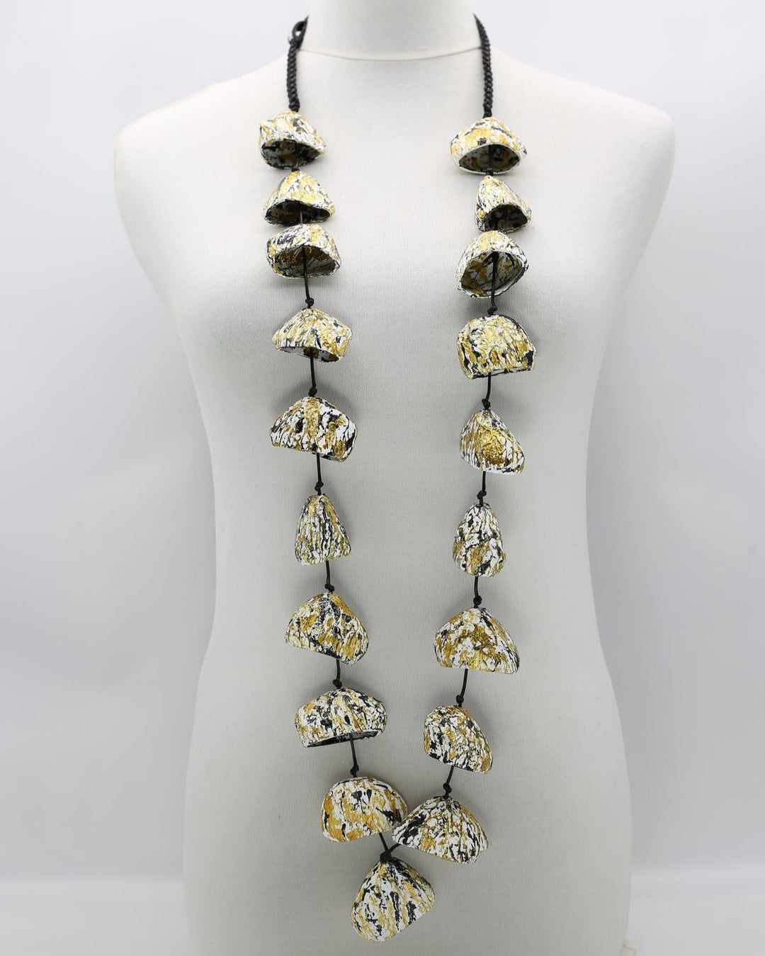 Pangium Seed Necklace, White/Gold/Black