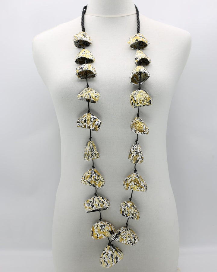 Pangium Seed Necklace, White/Gold/Black