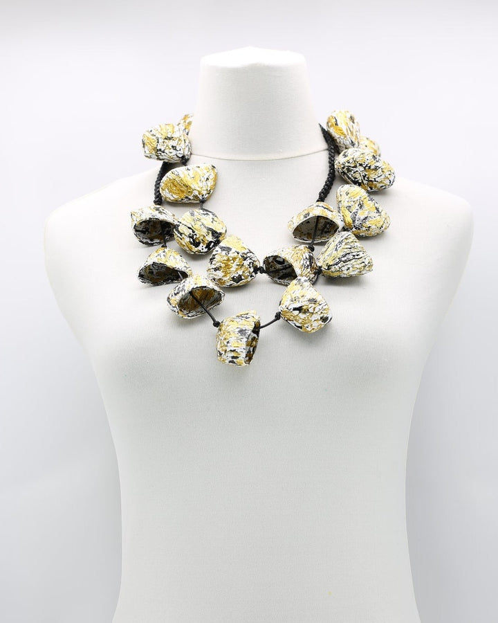 Pangium Seed Necklace, White/Gold/Black