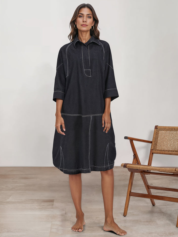 Panama Oversized Shirt Dress, Black Denim