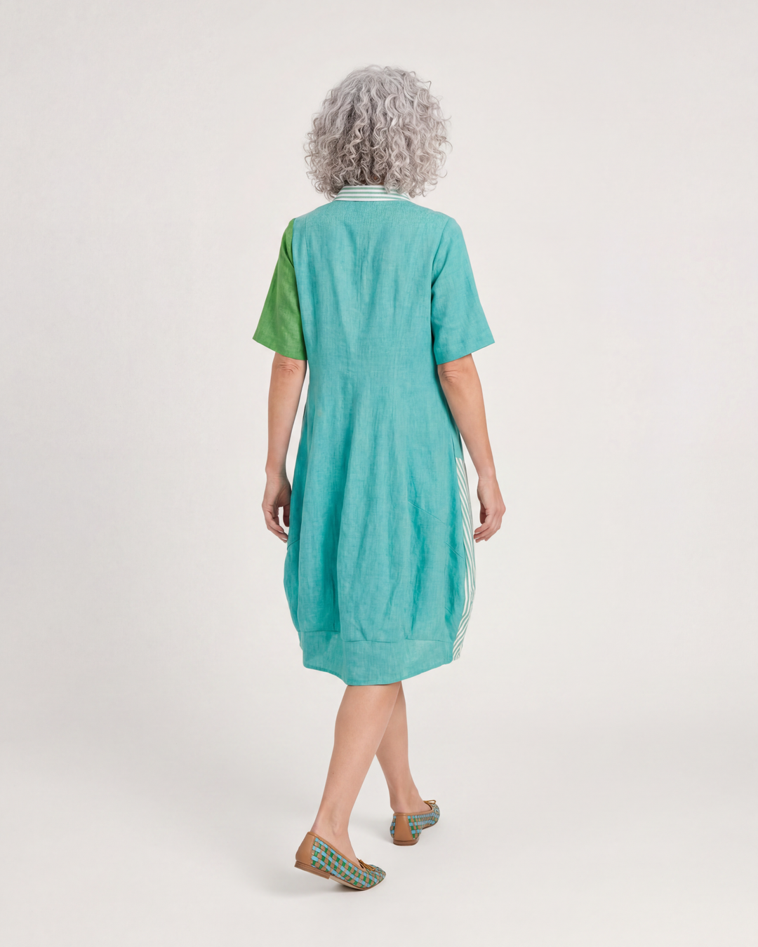 Barb Linen Shirtdress, Teal Mix