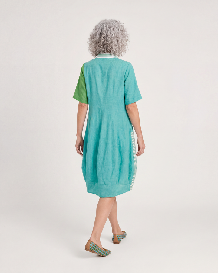 Barb Linen Shirtdress, Teal Mix
