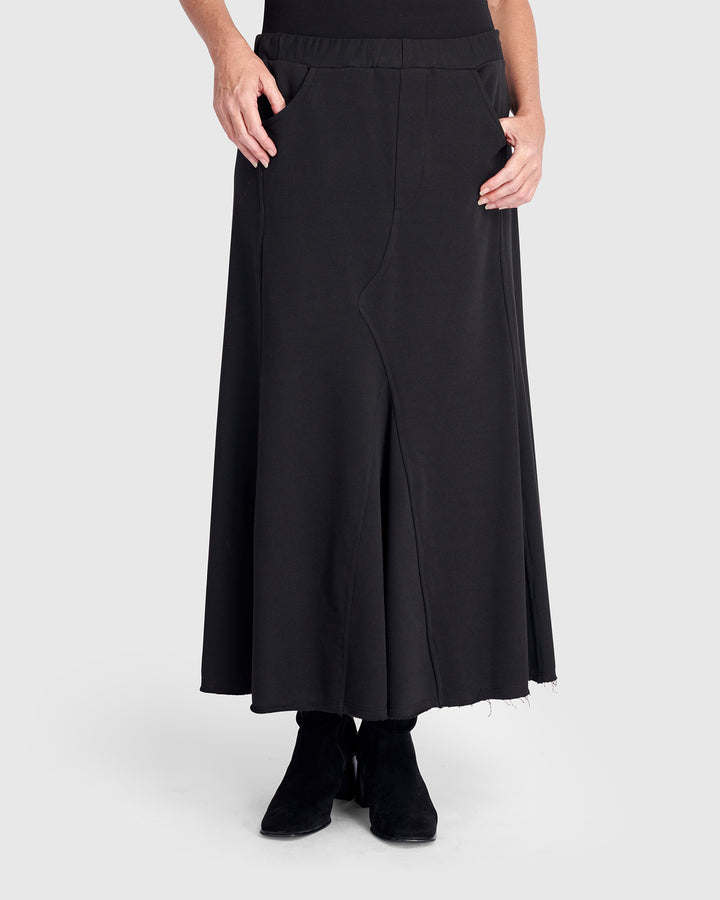Terry Pieced Maxi Skirt, Black