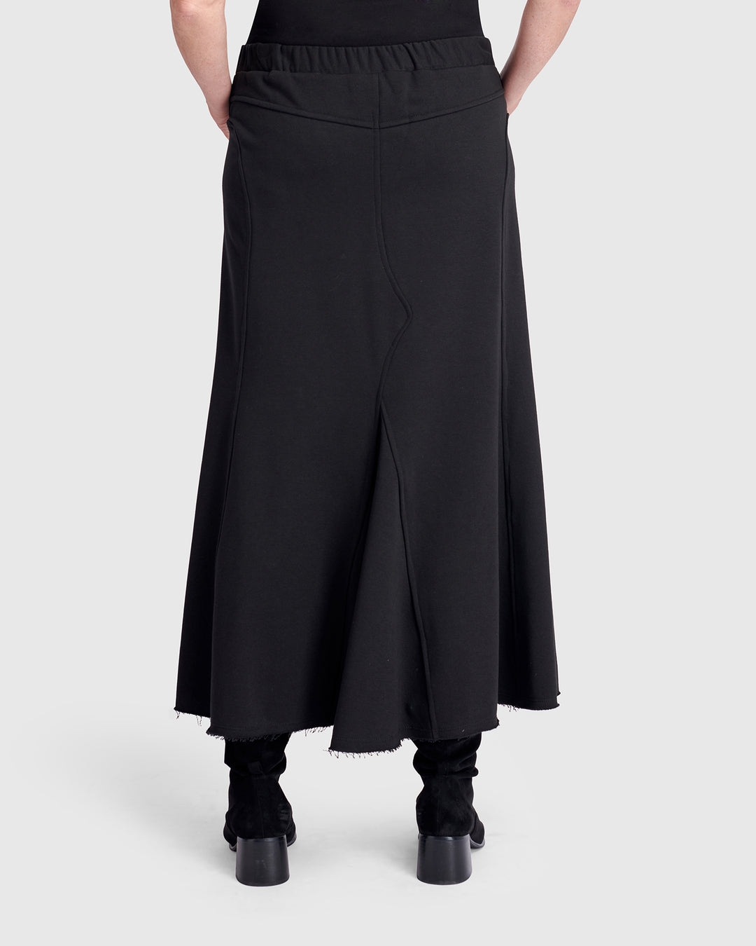 Terry Pieced Maxi Skirt, Black