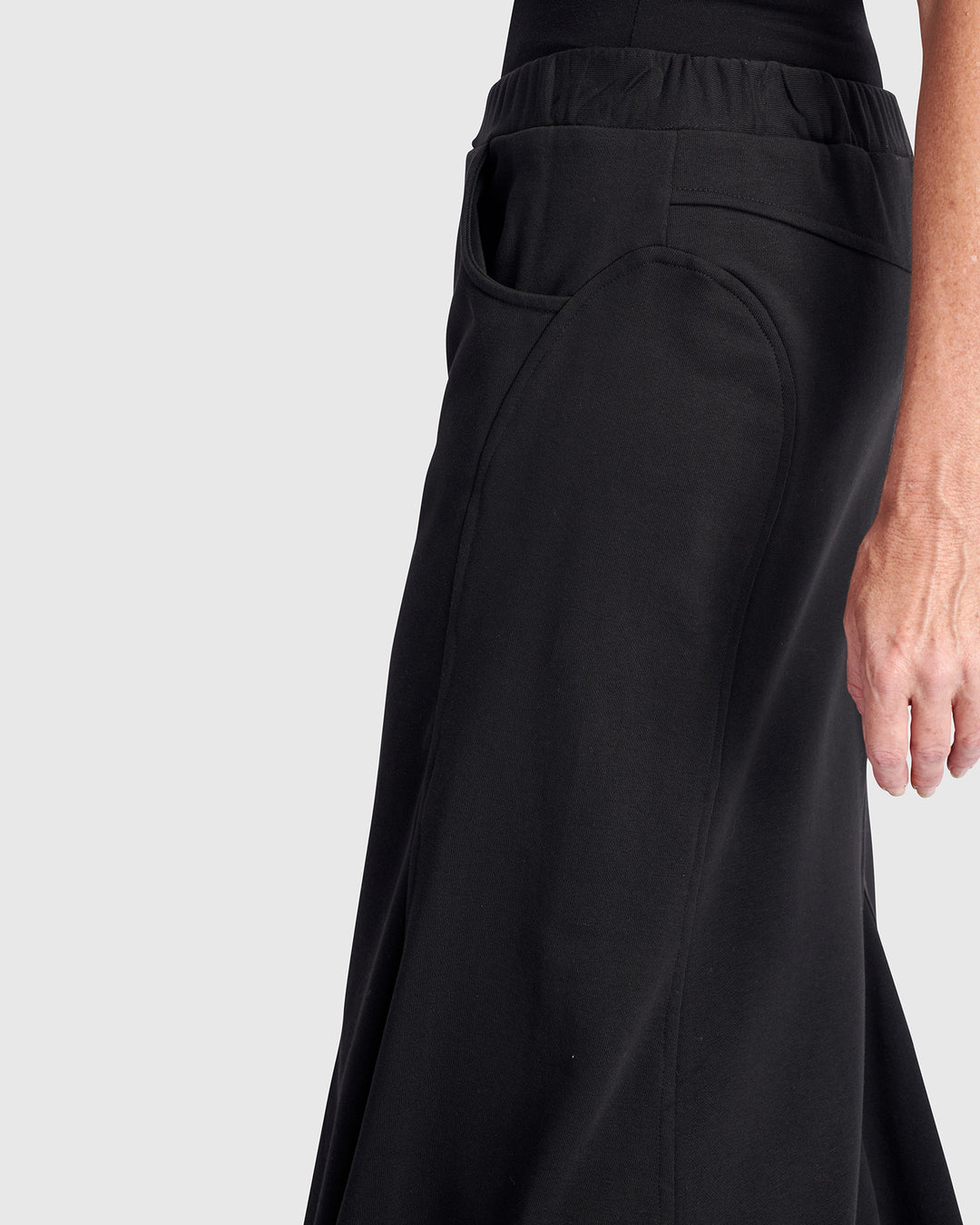 Terry Pieced Maxi Skirt, Black
