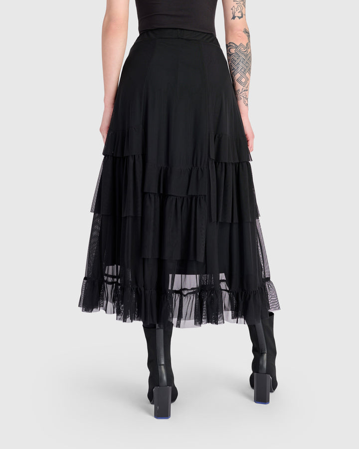 Samba Tiered Mesh Skirt, Black