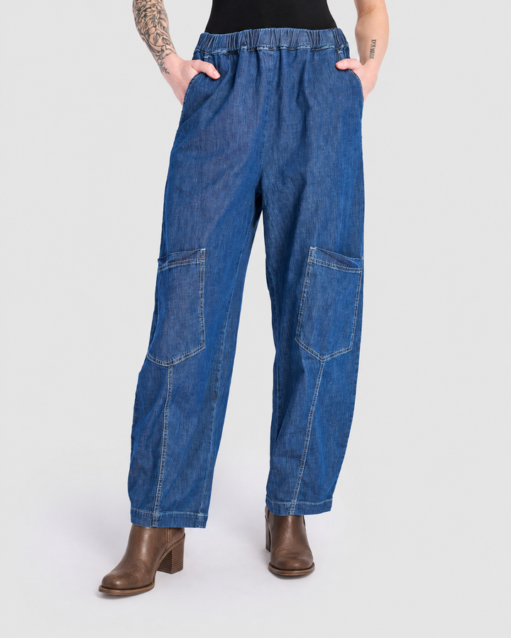 Denim Papaya Relaxed Pants, Blue