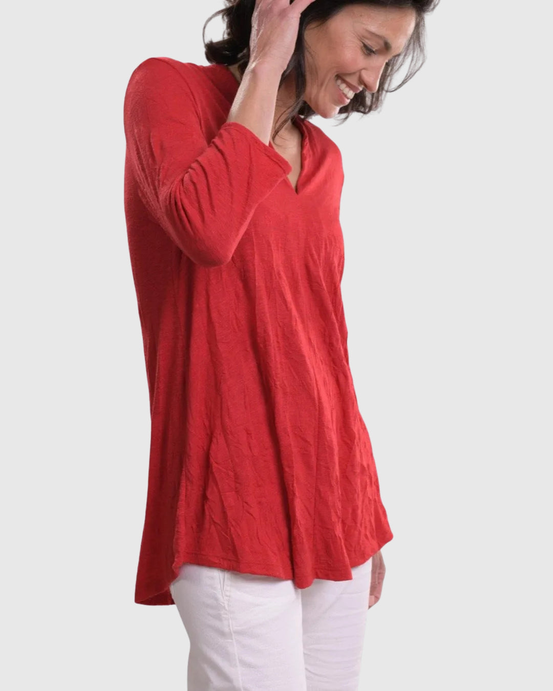 Perfect Crinkle V-Neck Top, Red