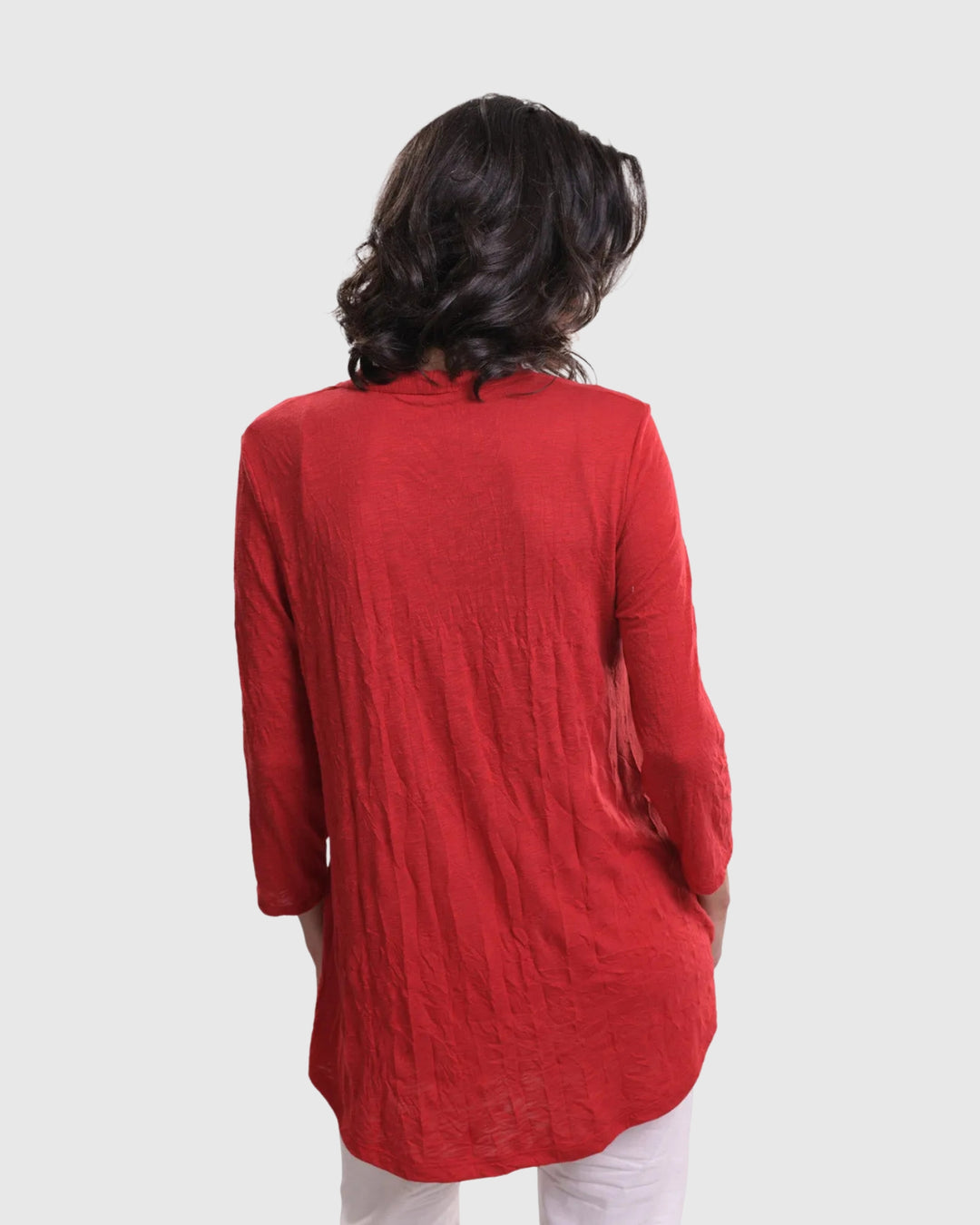 Perfect Crinkle V-Neck Top, Red