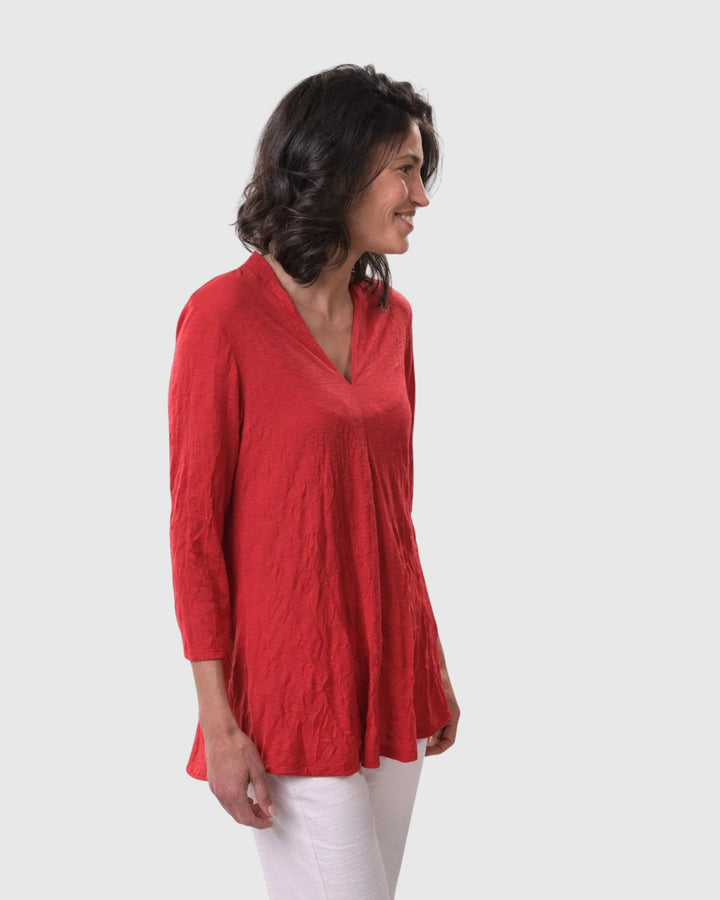 Perfect Crinkle V-Neck Top, Red