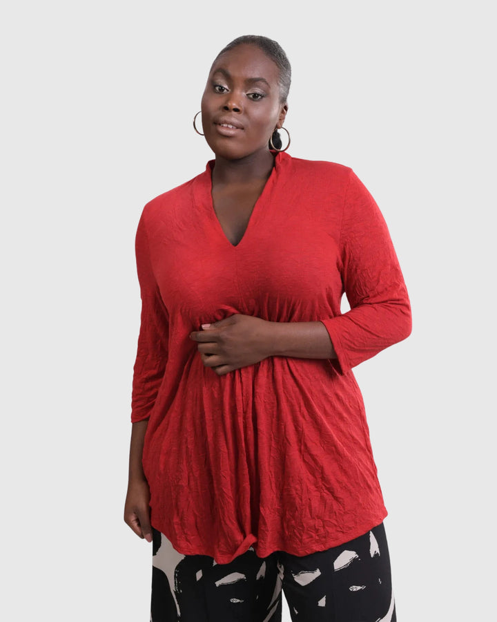 Perfect Crinkle V-Neck Top, Red