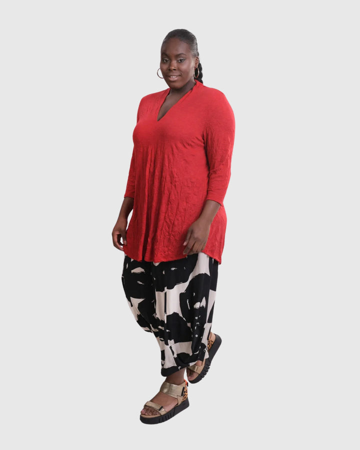 Perfect Crinkle V-Neck Top, Red