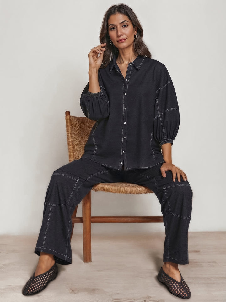 Pippa Puff Blouse, Black Denim