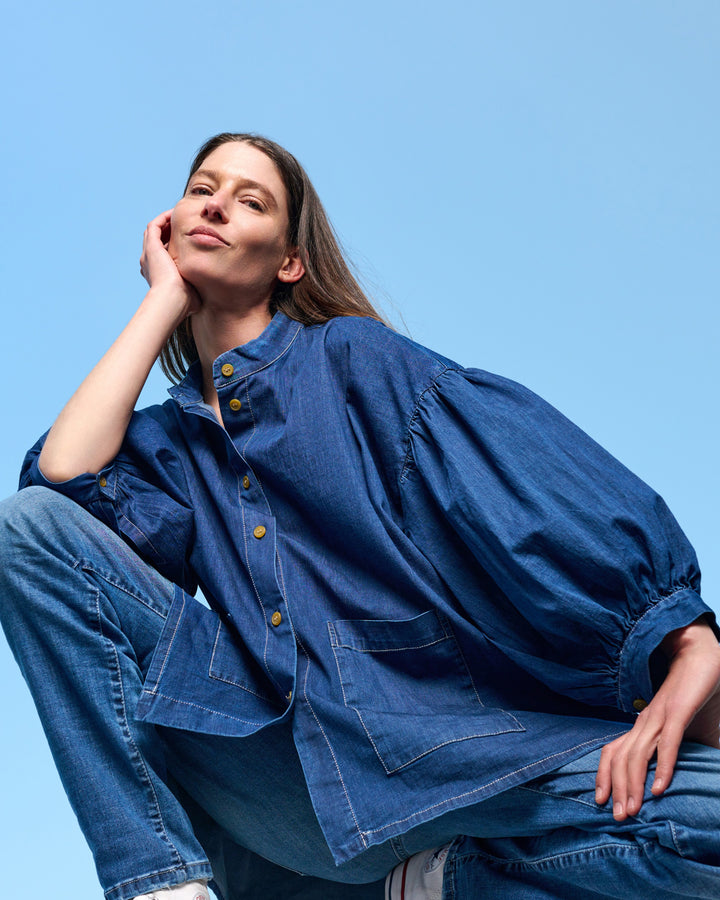 Penelope Puff Top, Denim