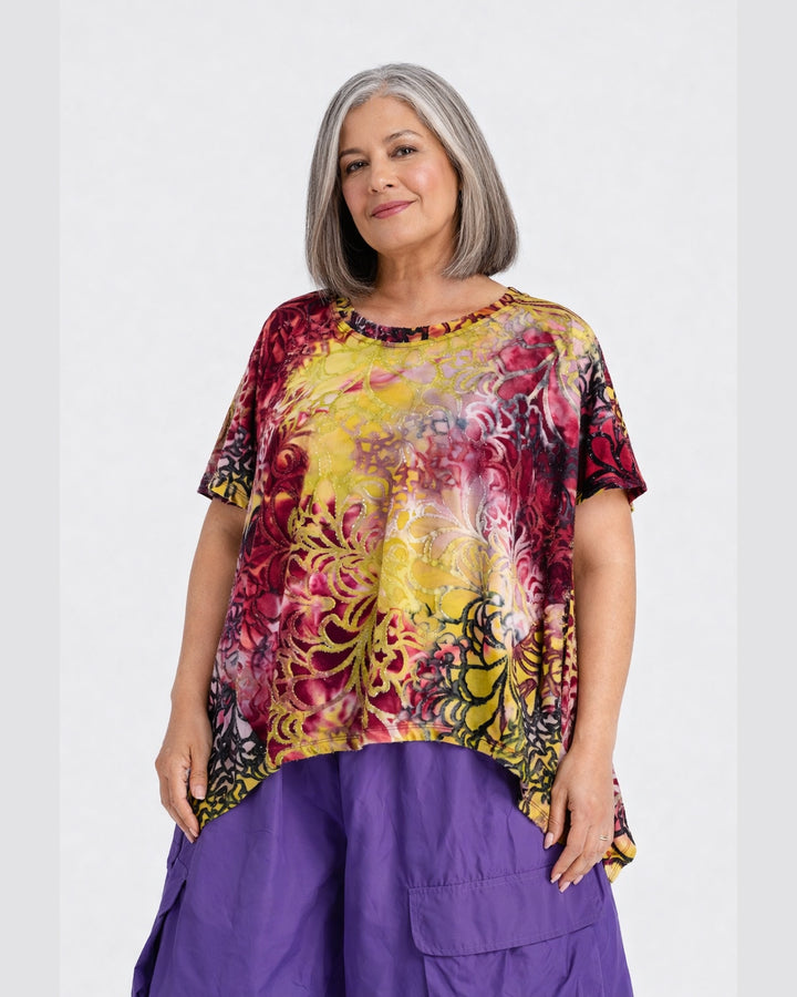 Firefly Flounce Tee, Raspberry/Gold