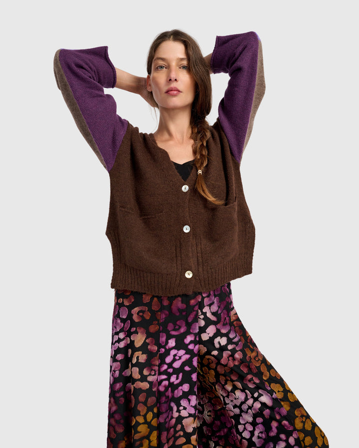Finch Cardigan, Brown/Purple