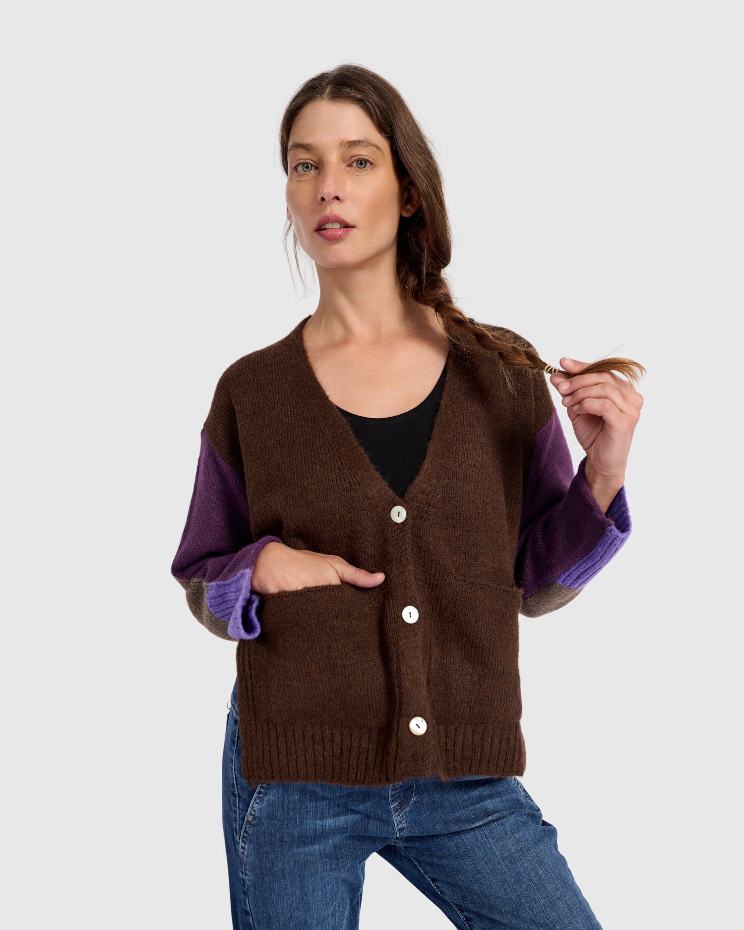 Finch Cardigan, Brown/Purple – Alembika U.S.