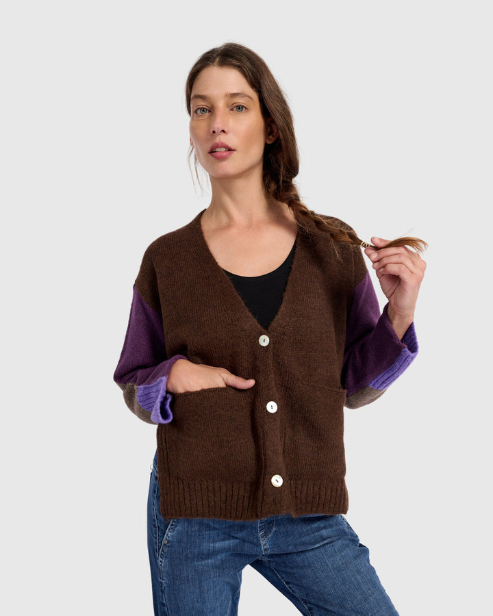 Finch Cardigan, Brown/Purple
