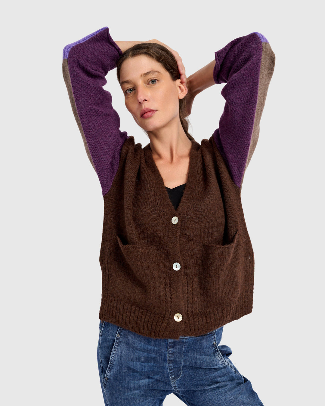 Finch Cardigan, Brown/Purple