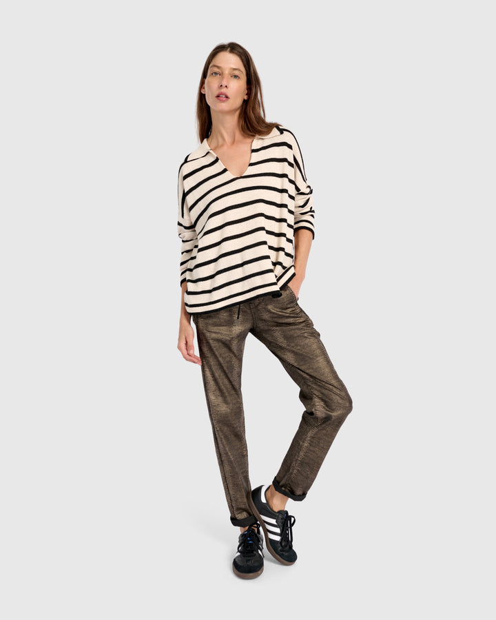 Surfside Collared Sweater, Cream Stripes