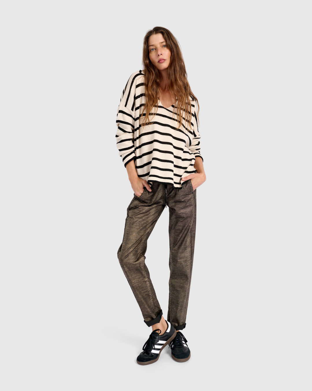 Surfside Collared Sweater, Cream Stripes