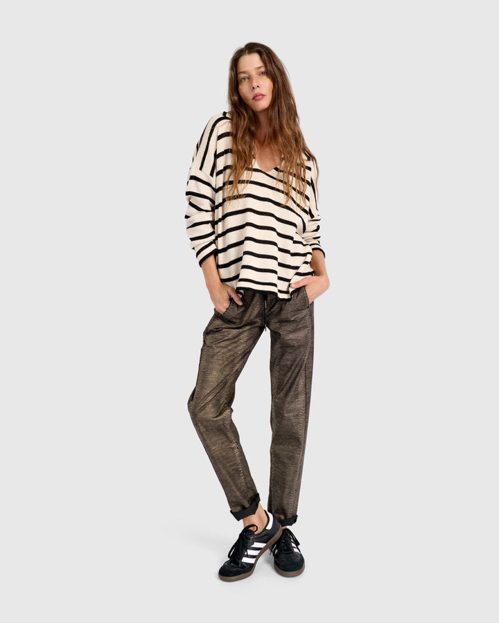 Surfside Collared Sweater, Cream Stripes