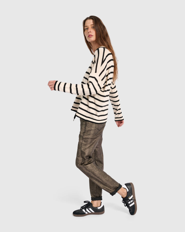 Surfside Collared Sweater, Cream Stripes