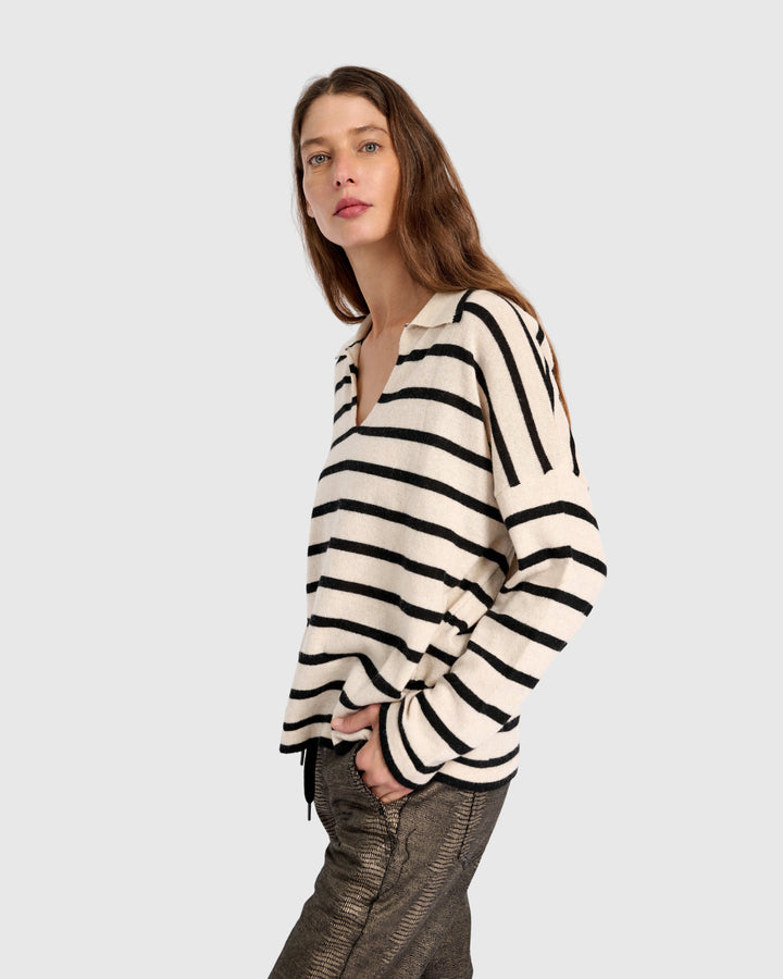 Surfside Collared Sweater, Cream Stripes
