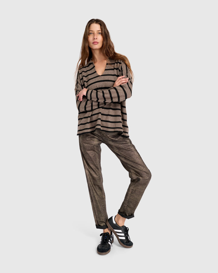 Surfside Collared Sweater, Latte Stripes