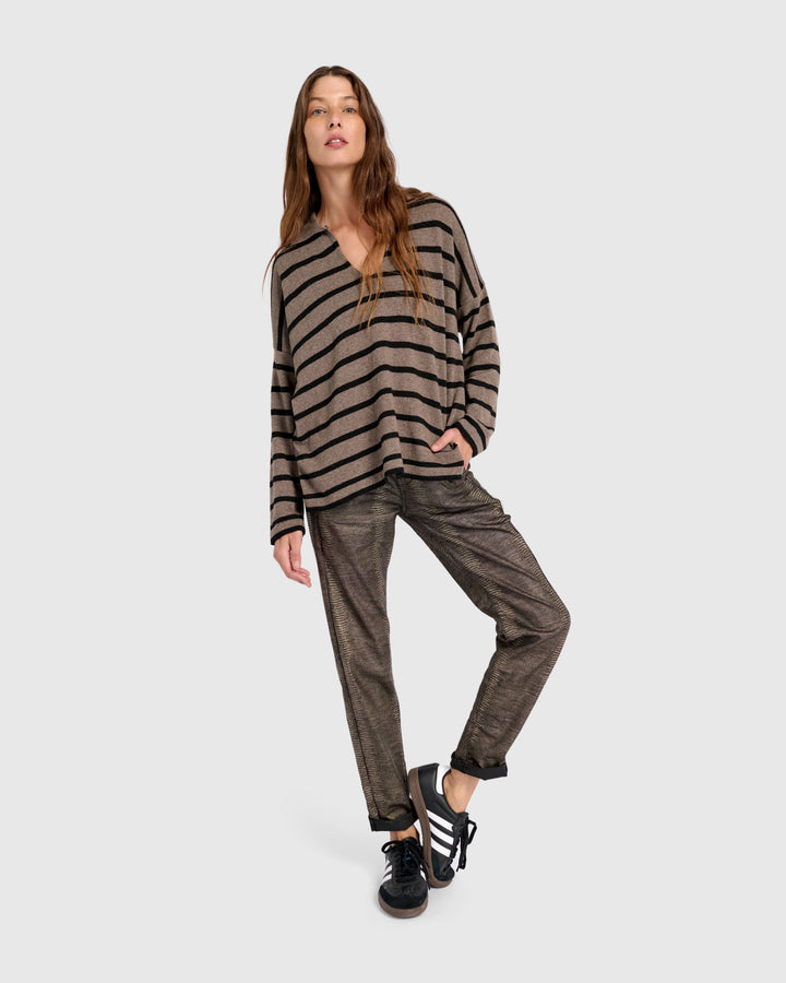 Surfside Collared Sweater, Latte Stripes