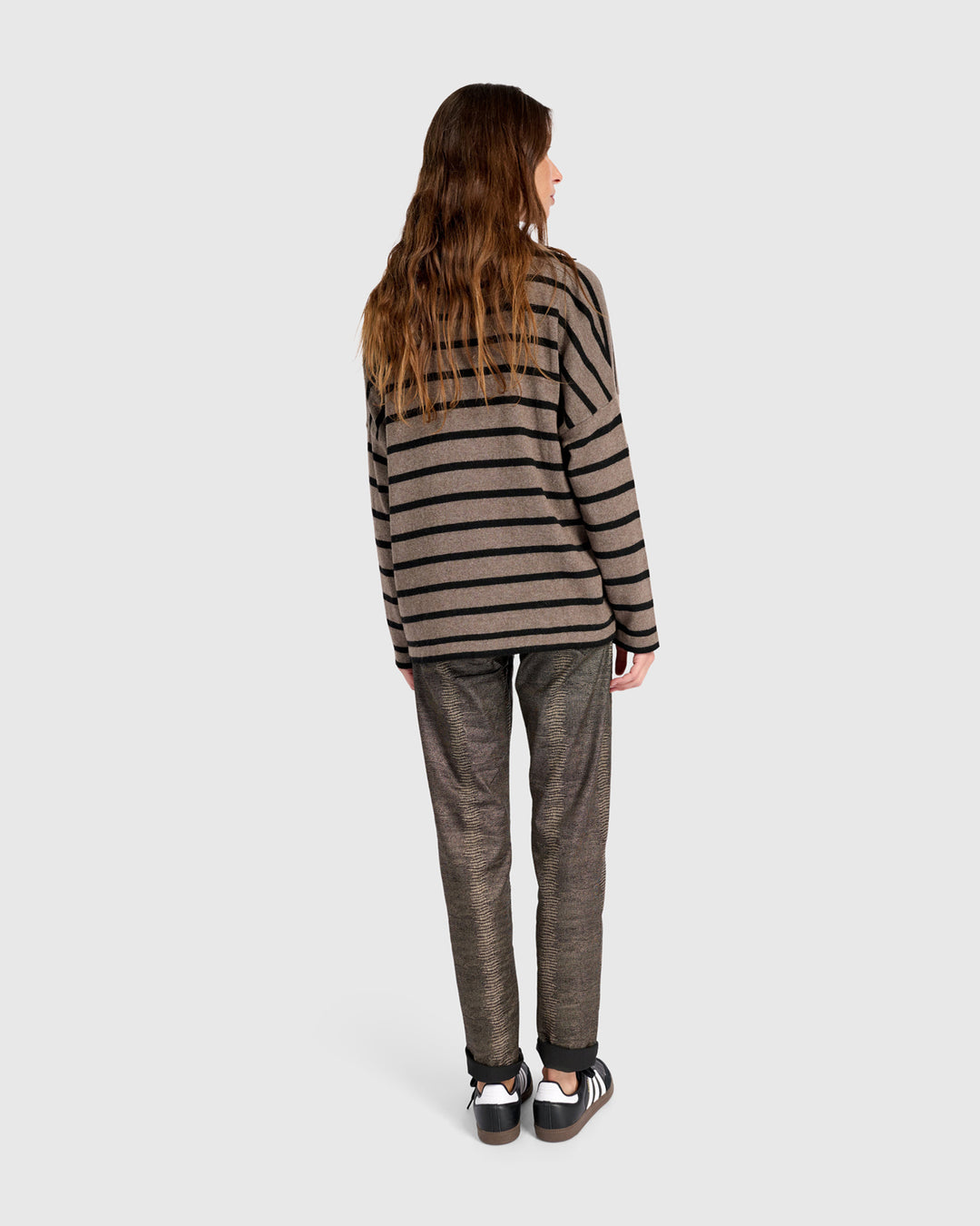 Surfside Collared Sweater, Latte Stripes