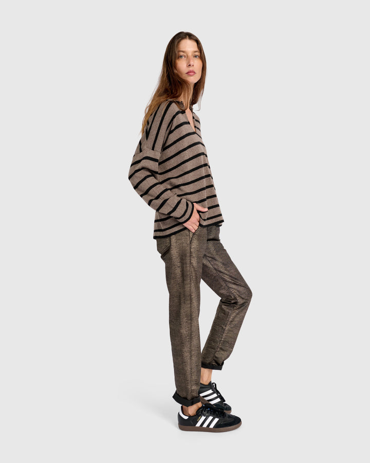 Surfside Collared Sweater, Latte Stripes