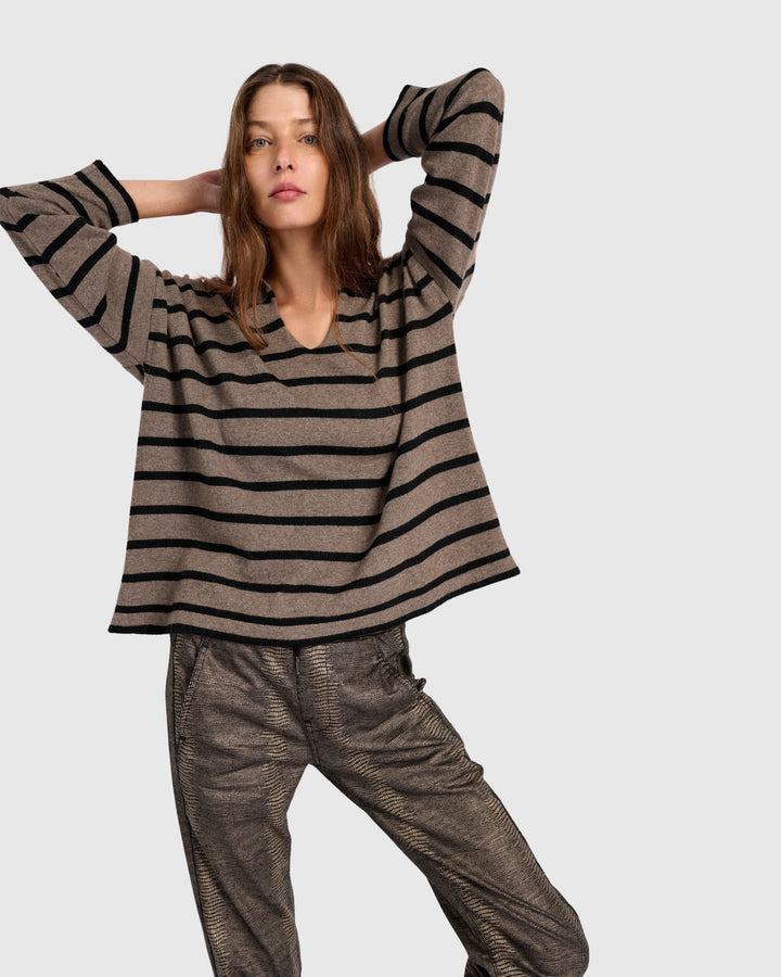 Surfside Collared Sweater, Latte Stripes