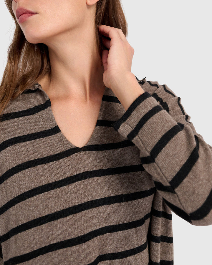 Surfside Collared Sweater, Latte Stripes