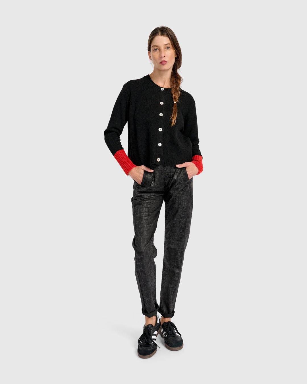 Blackbird Cardigan, Black/Vermillion