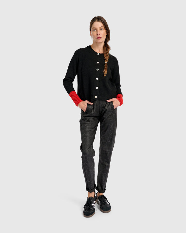 Blackbird Cardigan, Black/Vermillion