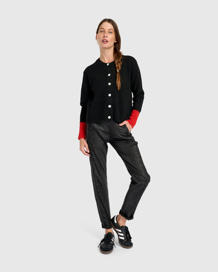Blackbird Cardigan, Black/Vermillion