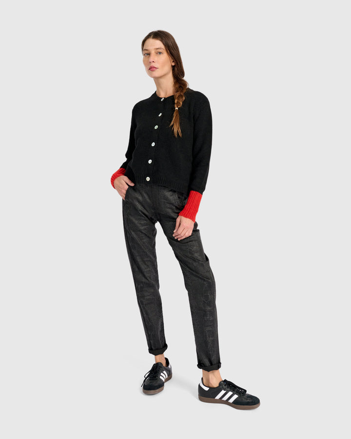 Blackbird Cardigan, Black/Vermillion