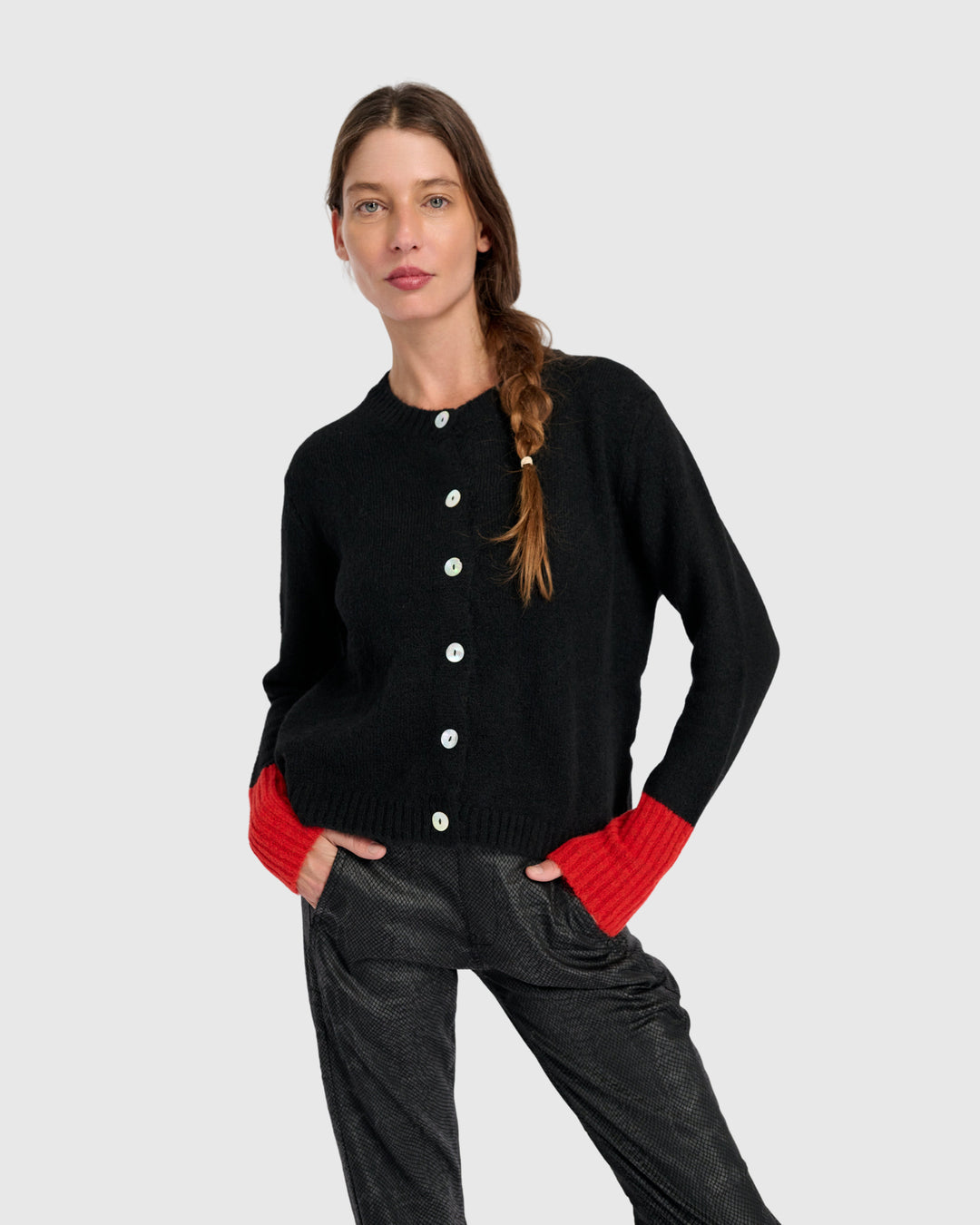 Blackbird Cardigan, Black/Vermillion